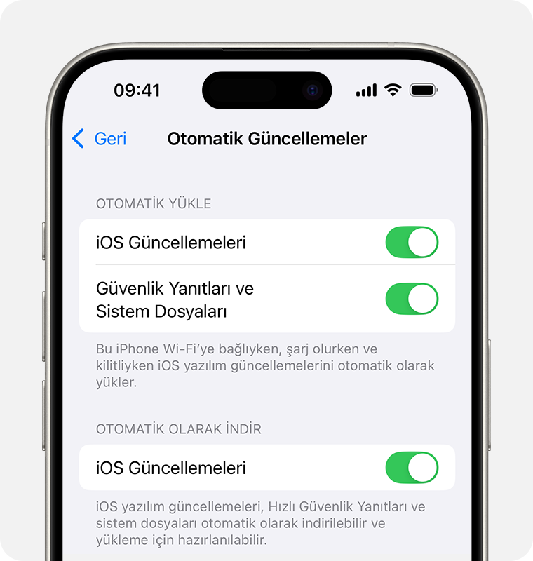 Otomatik Güncellemeler ekranını gösteren iPhone