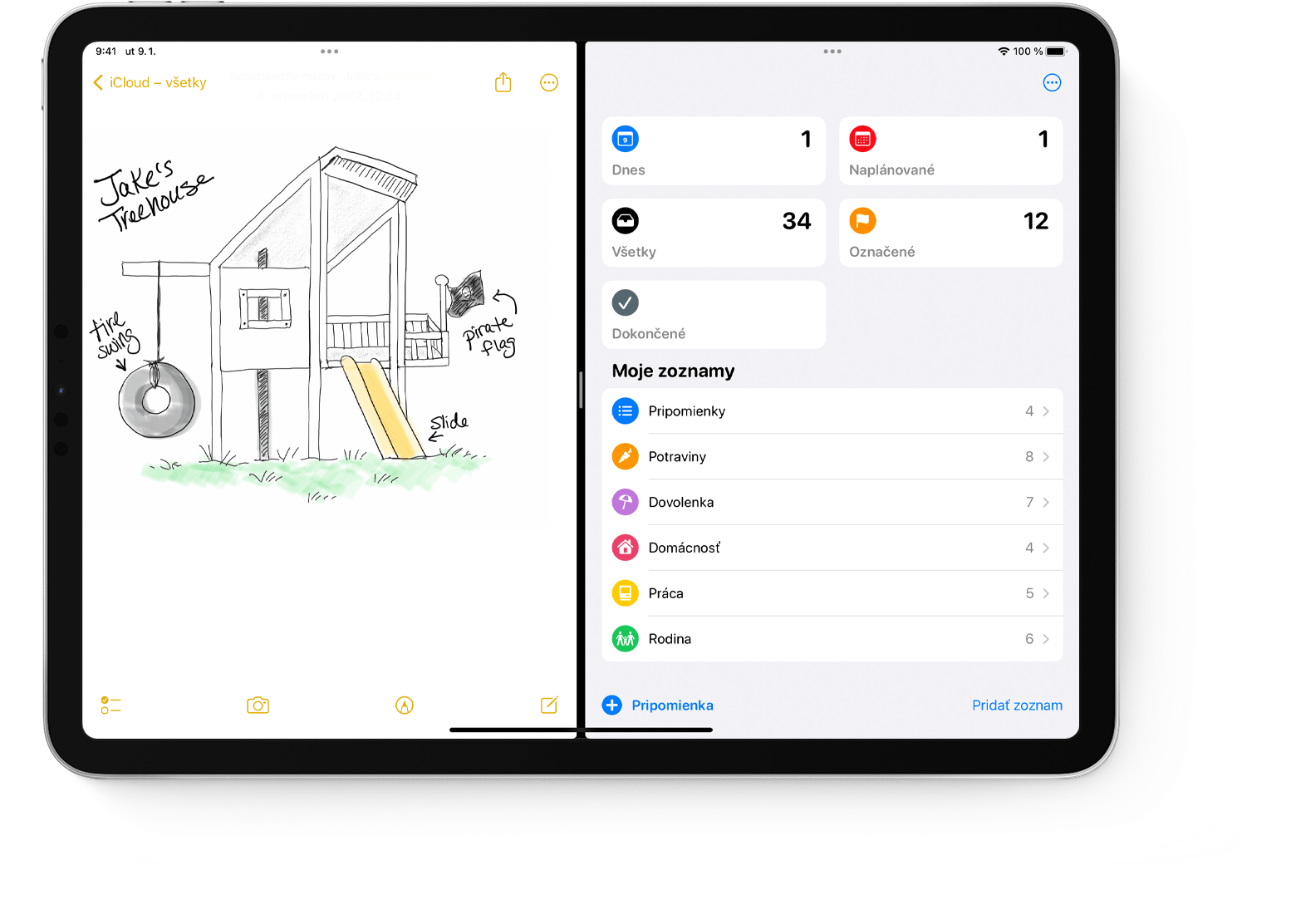 Obrazovka iPadu s dvomi apkami v zobrazení Split View