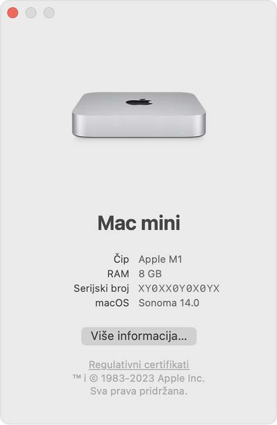 Prozor O ovom Mac računalu