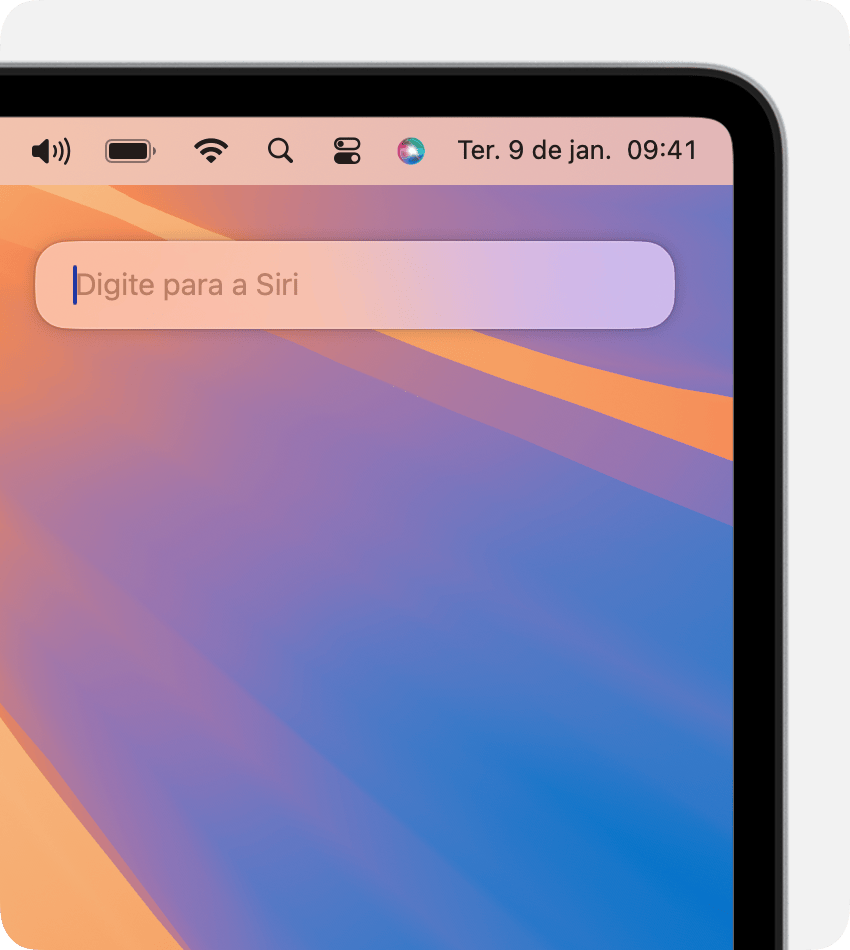 A barra Siri aparece no canto superior direito de uma tela do Mac
