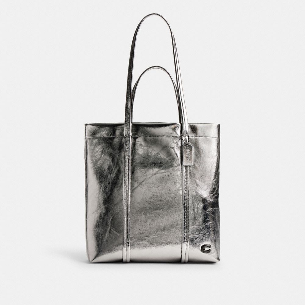 COACH®,Hall Tote Bag 33,Leather,Tote,Logo,Metal,Casual,Metallic,Front View