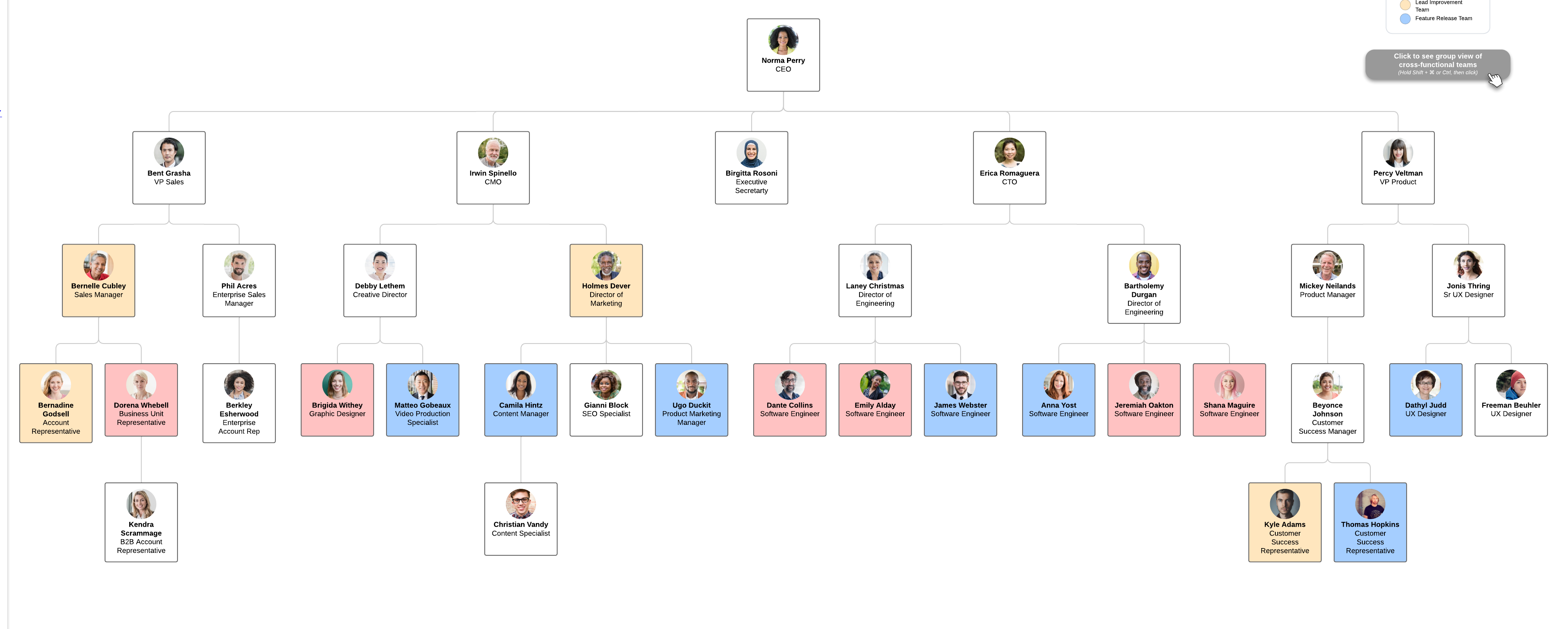 Org chart by cross-functional teams (click on image to edit)