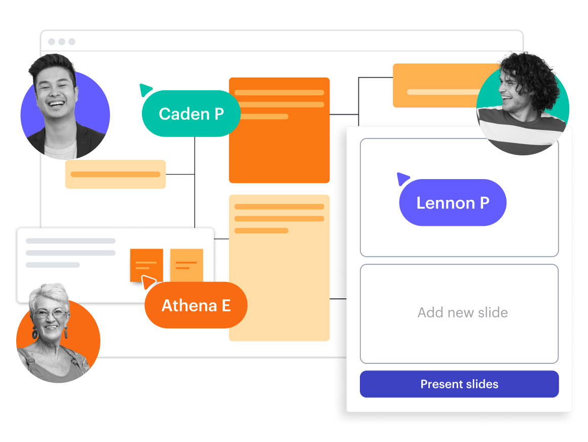 A conceptual image showing the option to share a diagram in Lucidchart via Presentation Mode