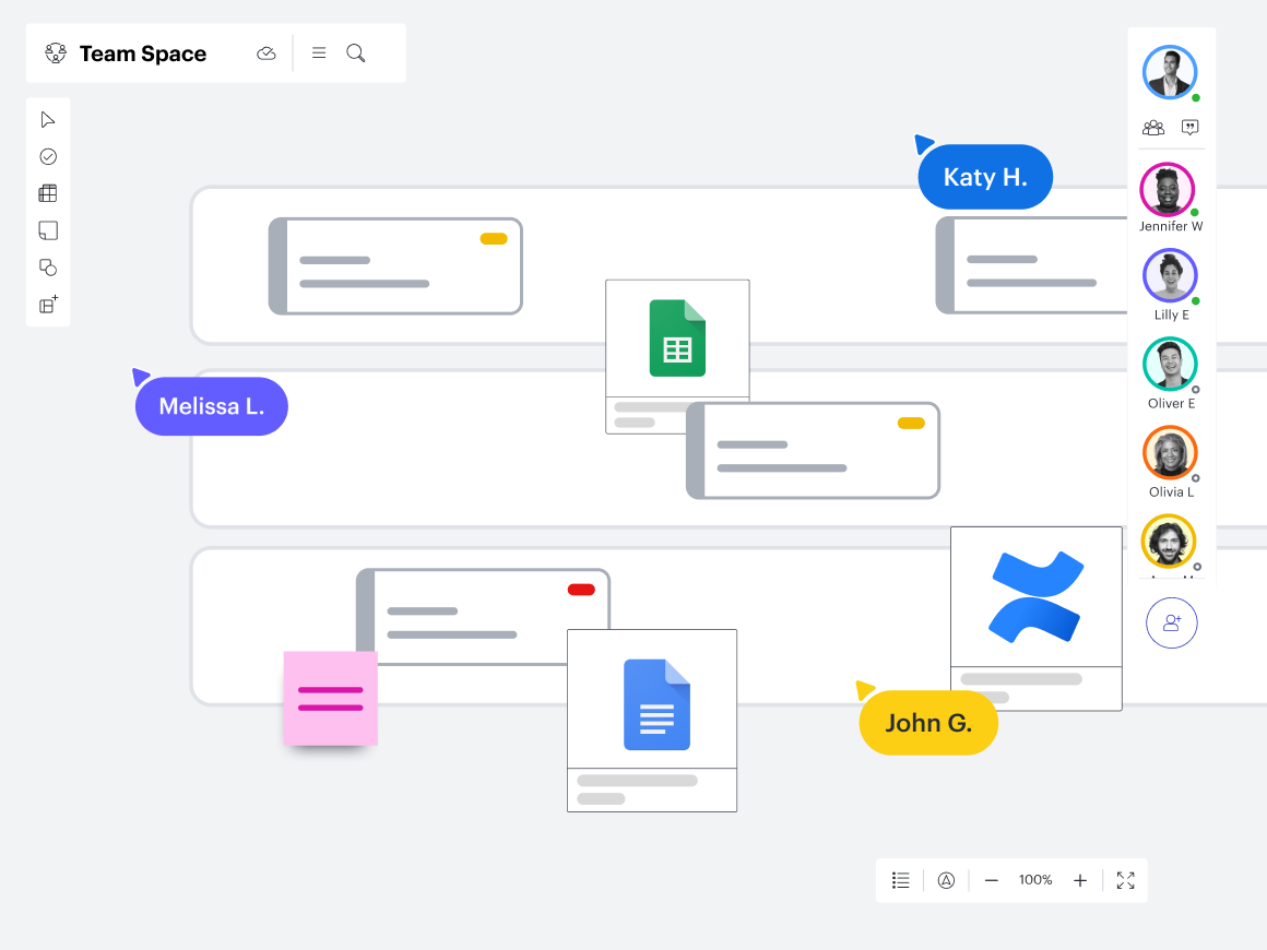 a visually interactive team space within Lucid