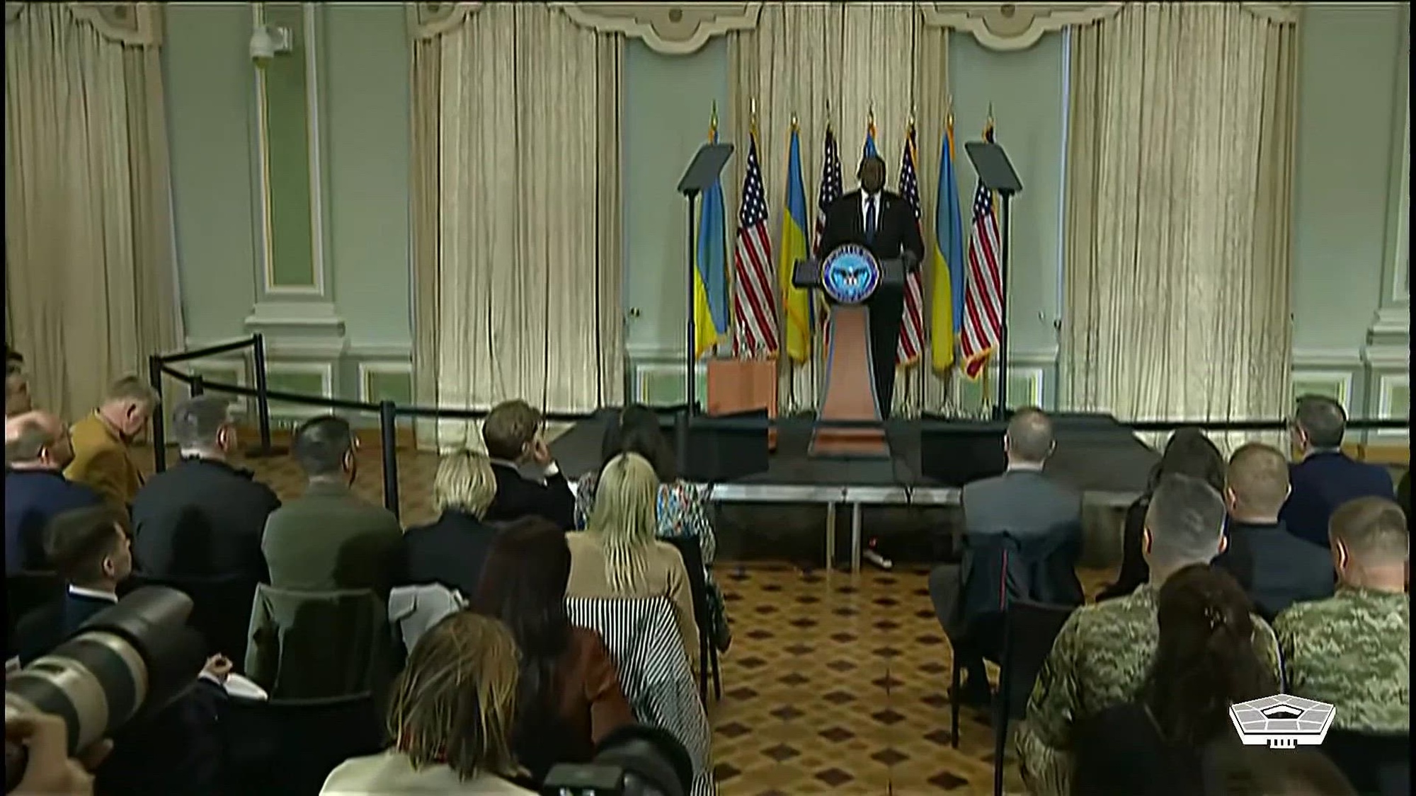 Secretary of Defense Lloyd J. Austin III spoke at the Hennadii Udovenko Diplomatic Academy of Ukraine in Kyiv, Ukraine, Oct. 21, 2024.