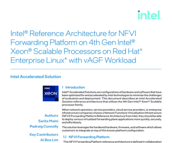 Intel® Reference Architecture for NFVI Forwarding Platform on 4th Gen Intel® Xeon® Scalable Processors on Red Hat* Enterprise Linux* with vAGF Workload