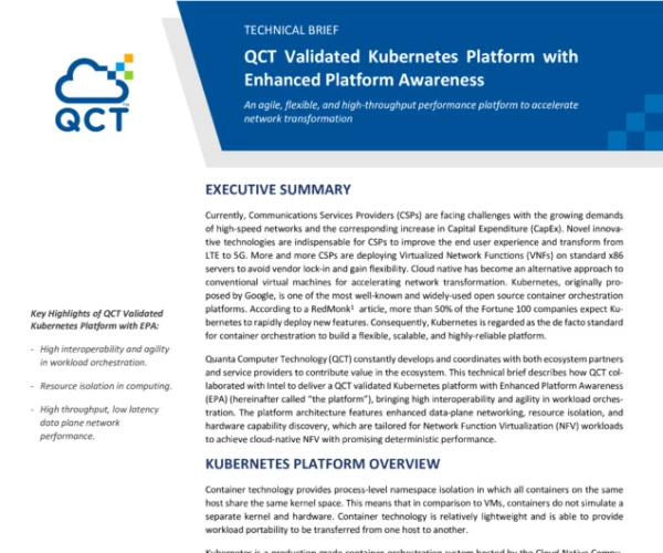 QCT Validated Kubernetes Platform with Enhanced Platform Awareness Technical Brief