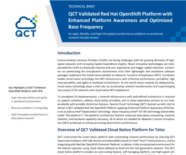 QCT Validated RedHat OpenShift Platform with Enhanced Platform Awareness and Optimized Base