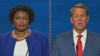 Stacey Abrams and Brian Kemp compete in Georgia's gubernatorial debate. | Screenshot from YouTube