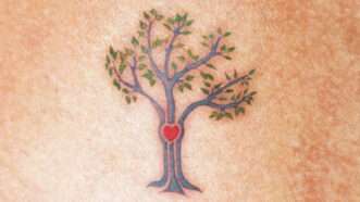 An illustration of a tree with a heart in it, from the cover of the book 'Baptistland' | Lake Drive Books