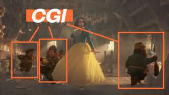 Snow White, played by Rachel Zegler, is seen dancing with "magical creatures" made with CGI | Illustration Lex Villena, Screenshot, YouTube