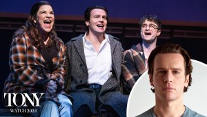 Lindsay Mendez, Jonathan Groff, Daniel Radcliffe 'Merrily We Roll Along'; (inset) Jonathan Groff