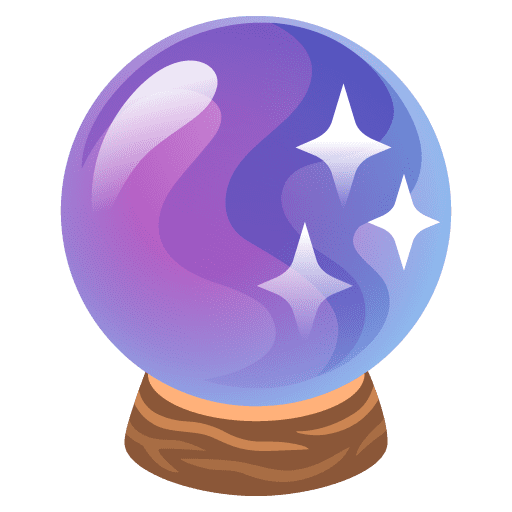 Emoji di una sfera di cristallo blu
    e viola con stelle riutilizzate su una base marrone.