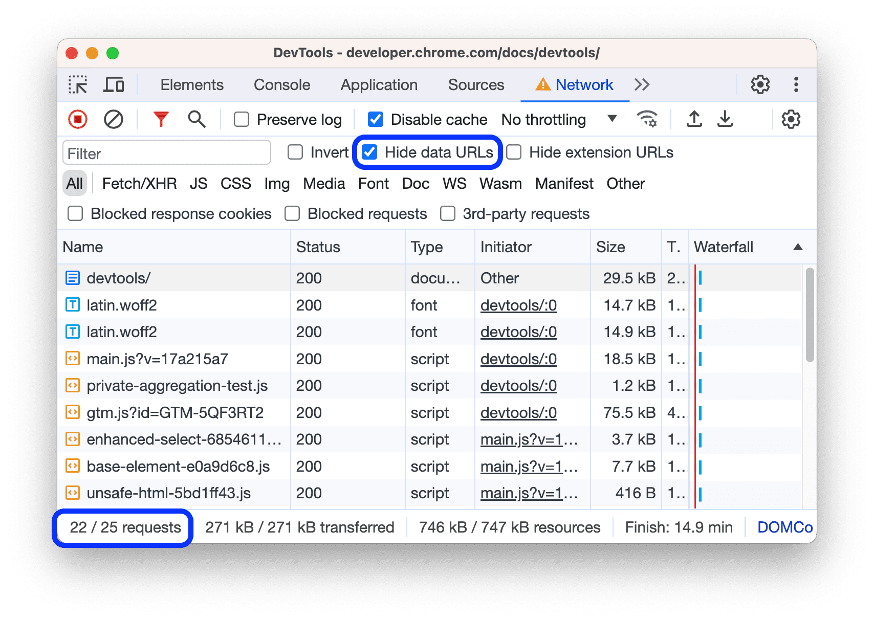 URL data disembunyikan dari tabel Permintaan.