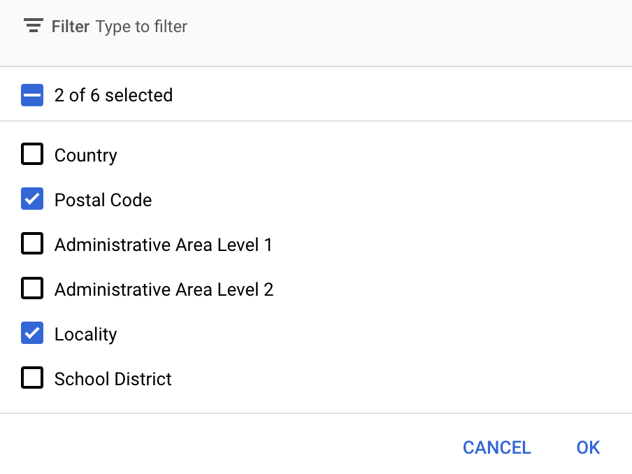 لقطة شاشة تعرِض قائمة Dropdown