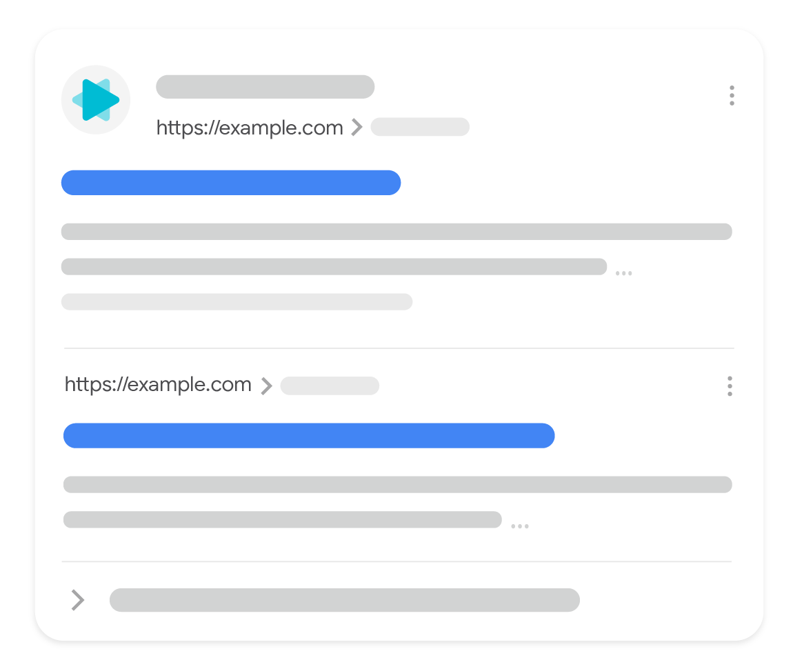 Ilustracja przedstawiająca grupę hosta w wyszukiwarce Google, która zawiera zgrupowane 2 wyniki tekstowe z tej samej witryny