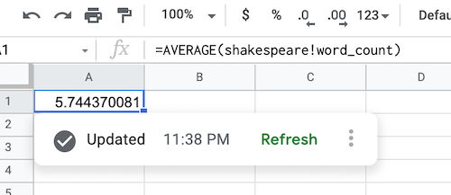 Datenquellenformel mit Daten aus dem öffentlichen Shakespeare-Dataset