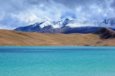 a lake with mountains in the background