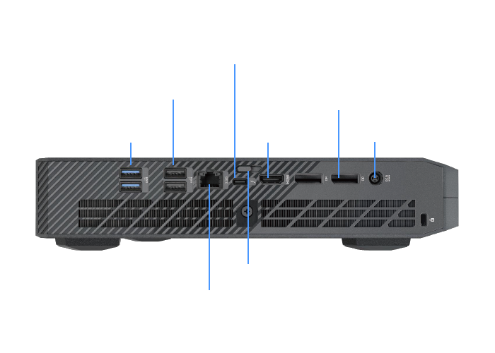 This image showcases the I/O ports of the NUC 14 Premium.