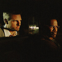 Tom Cruise as Vincent and Jamie Foxx as Max in 'Collateral'.