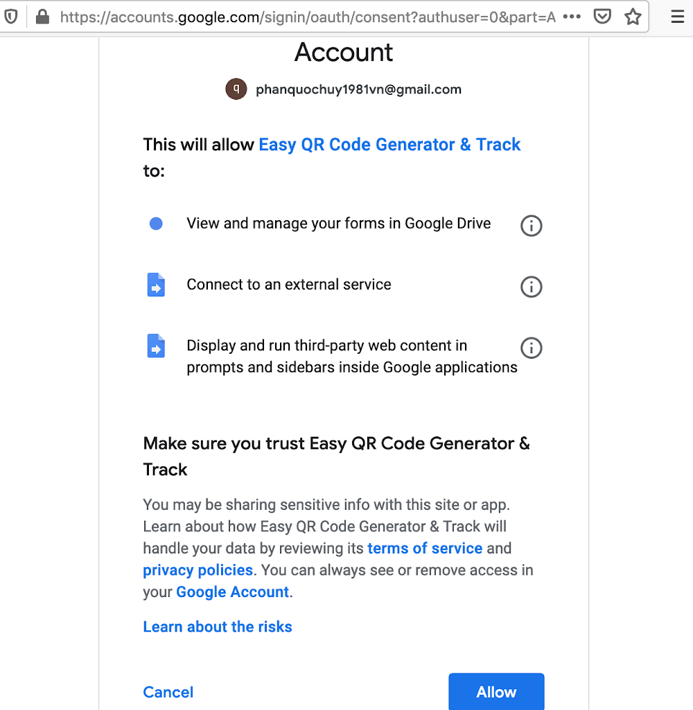 Easy QR Code Generator For Forms permissions