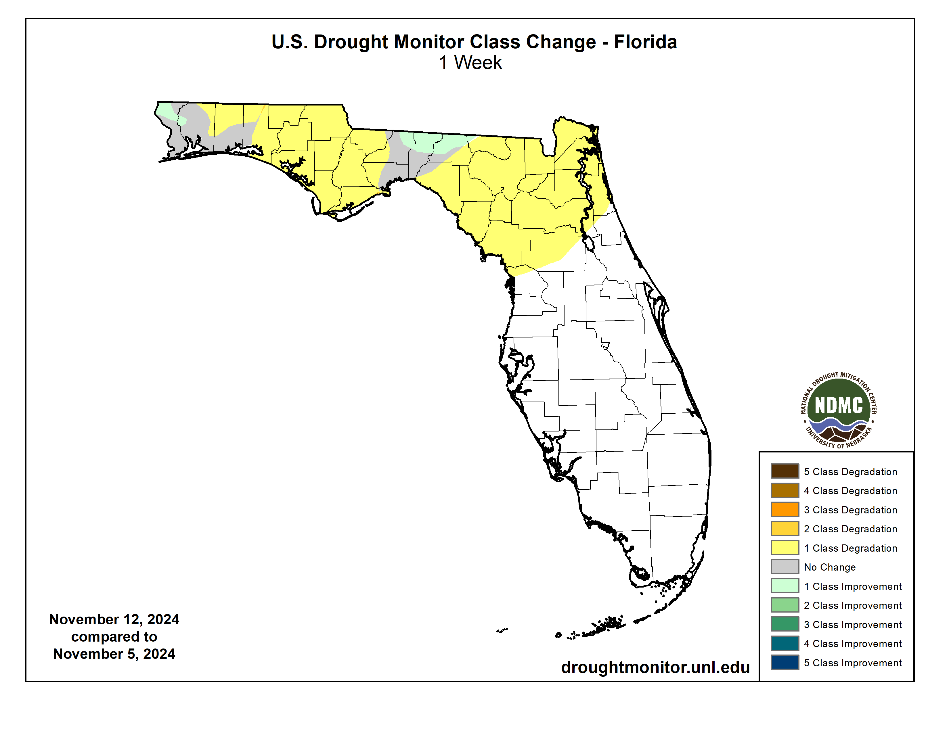 Florida Drought Monitor 1 Week Change Map