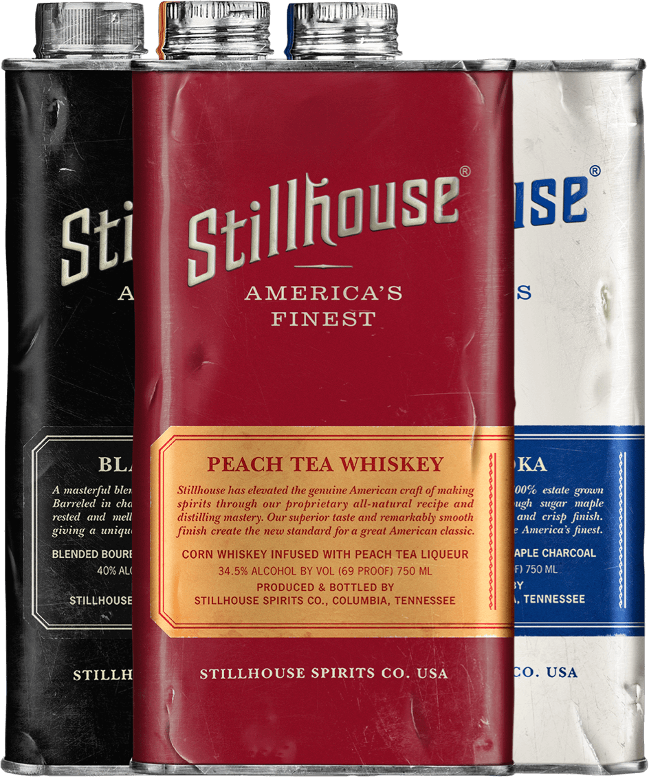 Stillhouse Peach Tea Whiskey, Black Bourbon and Classic Vodka Cans