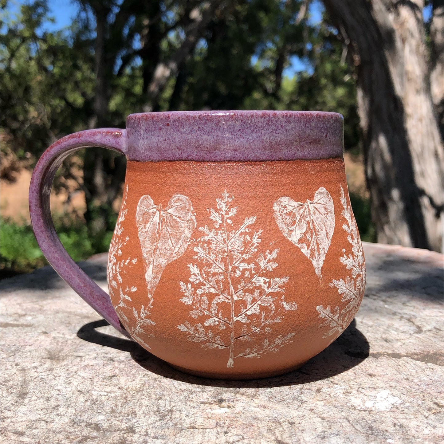 Red Mug with White Clay Leaves