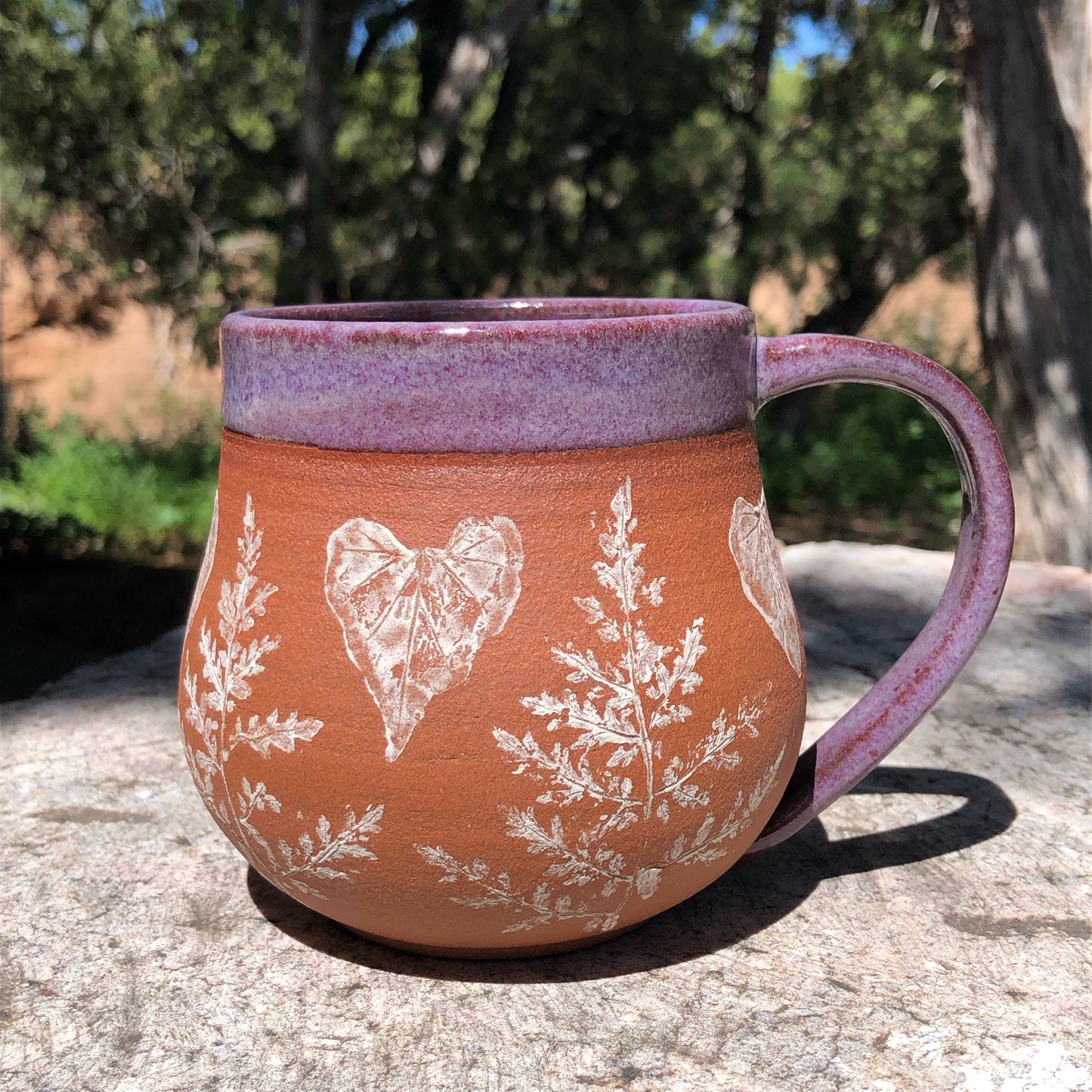 Red Mug with White Clay Leaves