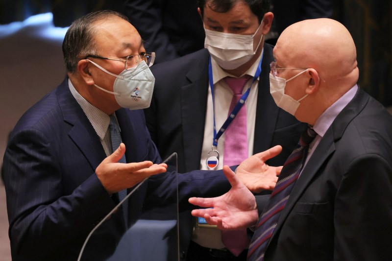 The Chinese and Russian ambassadors to the United Nations speak at the United Nations.