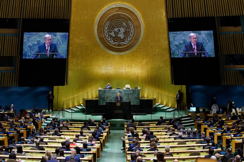 United Nations Secretary-General António Guterres addresses the 76th session of the U.N. General Assembly at U.N. headquarters in New York City.