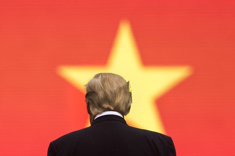 Then-U.S. President Donald Trump participates in an arrival ceremony during a visit in Hanoi, Vietnam, on Nov. 12, 2017.