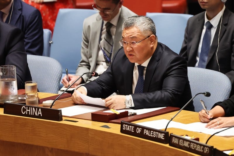 Ambassador Fu Cong, the permanent representative of China to the United Nations, speaks during a U.N. Security Council meeting on the situation in the Middle East at the U.N. Headquarters in New York on July 31.