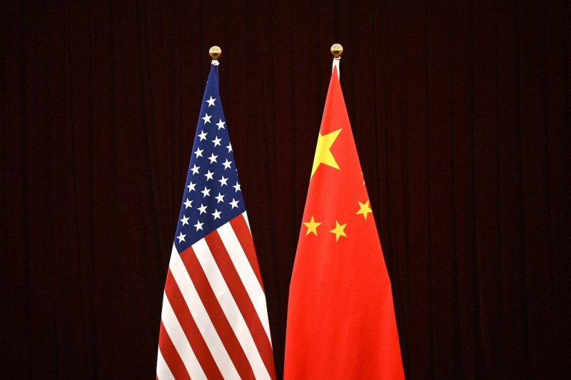 The Chinese and U.S. flags are seen during a meeting between U.S. Treasury Secretary Janet Yellen and Chinese Vice Premier He Lifeng in Guangzhou, China, on April 5.