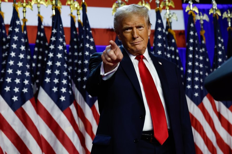 Republican presidential nominee Donald Trump arrives to speak during an election night event at the Palm Beach Convention Center in West Palm Beach, Florida, on Nov. 6.