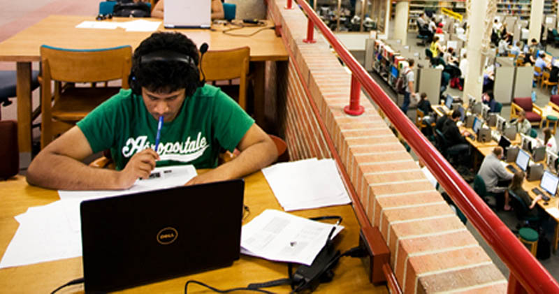 Student studying in the libarary