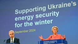 European Commission President Ursula von der Leyen, right, and Executive Director of the International Energy Agency (IEA) Fatih Birol speak at a press conference on supporting Ukraine's energy security, at EU headquarters in Brussels, Sept. 19, 2024.