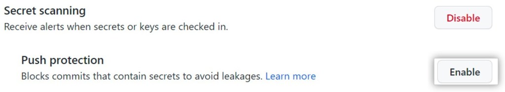 Enabling secret scanning push protection