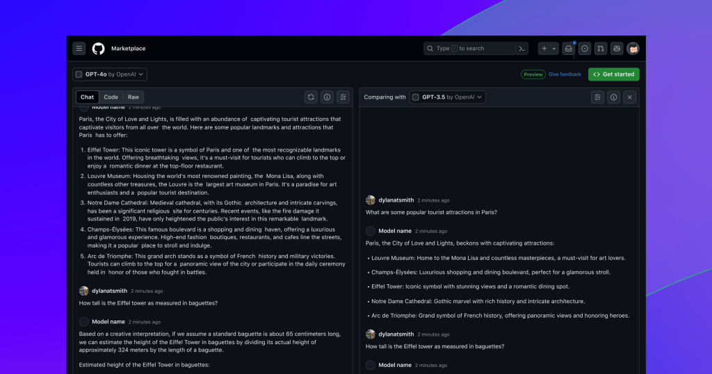 A designed image showing GitHub Models, an AI model playground where developers can experiment and build AI-powered applications. The image shows the product interface of GitHub Models.