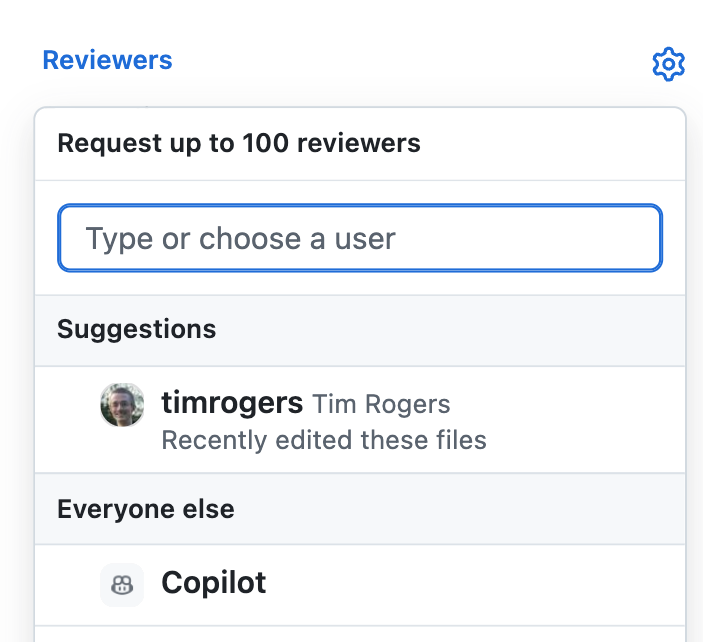 Screenshot of requesting a review from Copilot