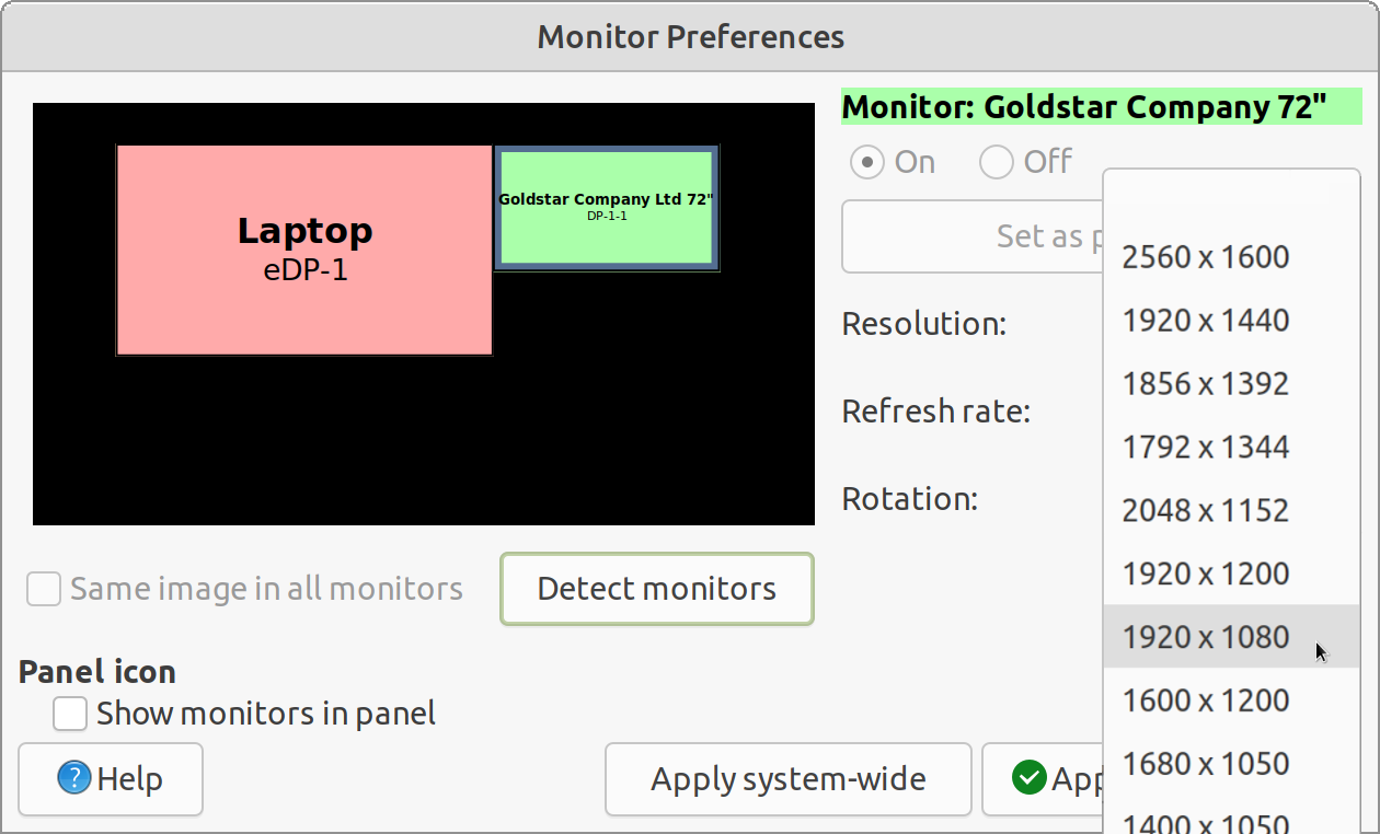 Set second monitor resolution.