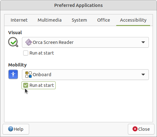 Accessiility in Preferred Applications.