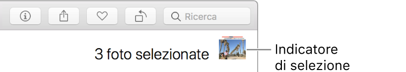 Un indicatore di selezione con tre foto selezionate.
