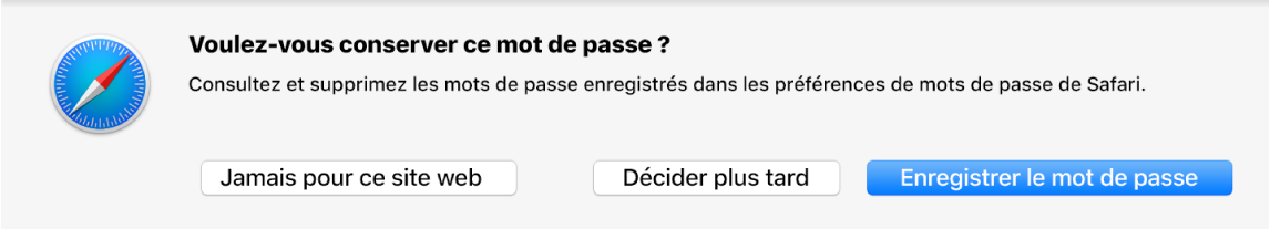 Zone de dialogue demandant si vous souhaitez enregistrer votre mot de passe.