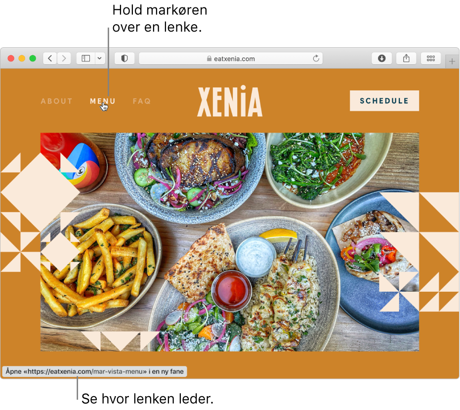 Markøren over en lenke på en nettside med lenkens URL synlig i statuslinjen nederst i vinduet.