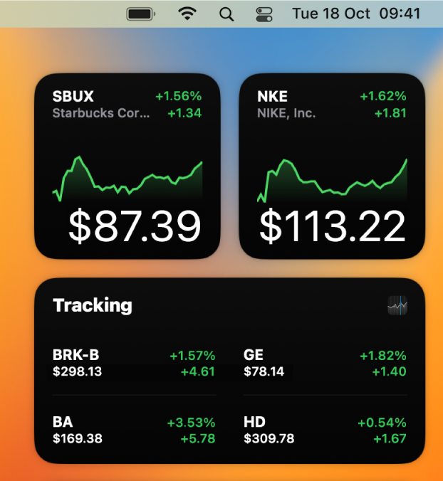 Three Stocks widgets.