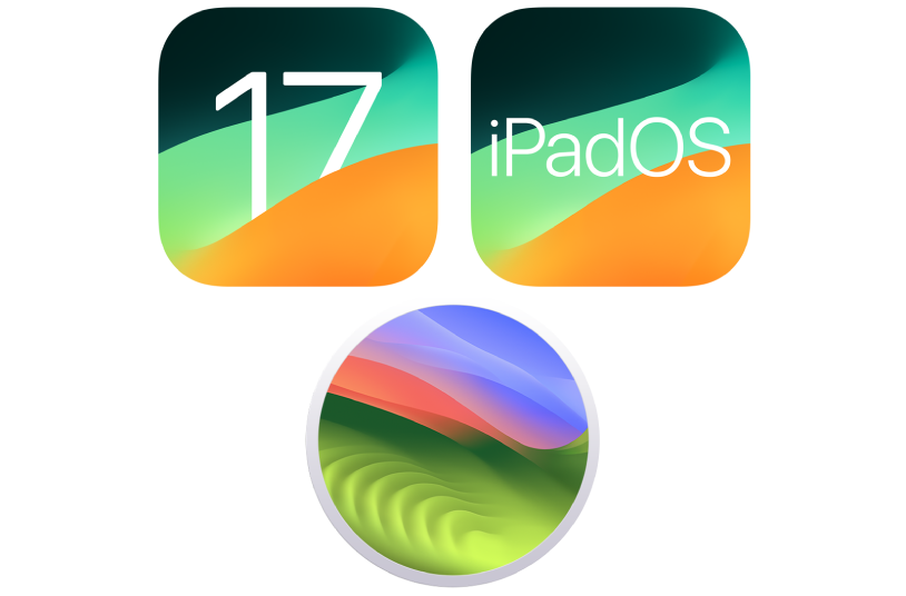 Iconos que representan los sistemas operativos del iPhone, iPad y Mac.
