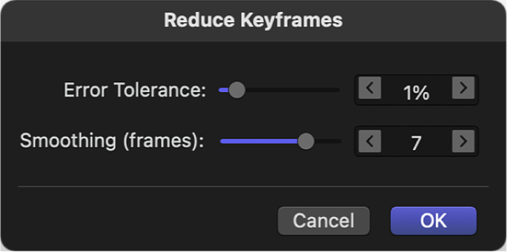 Dialogfenster „Keyframes reduzieren“