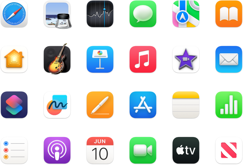 Icônes des apps fournies avec votre Mac.